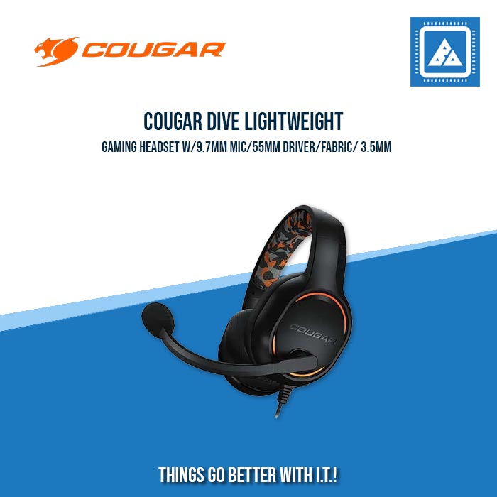 COUGAR DIVE LIGHTWEIGHT GAMING HEADSET W/9.7MM MIC/55MM DRIVER/FABRIC/ 3.5MM COUGAR DIVE LIGHTWEIGHT GAMING HEADSET W/9.7MM MIC/55MM DRIVER/FABRIC/ 3.5MM